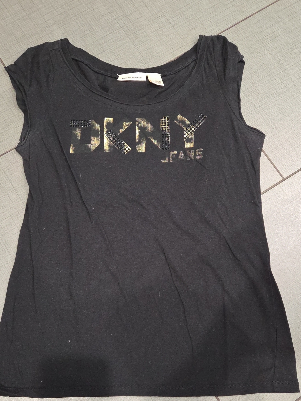 DKNY Black Tee with Gold Metallic Logo